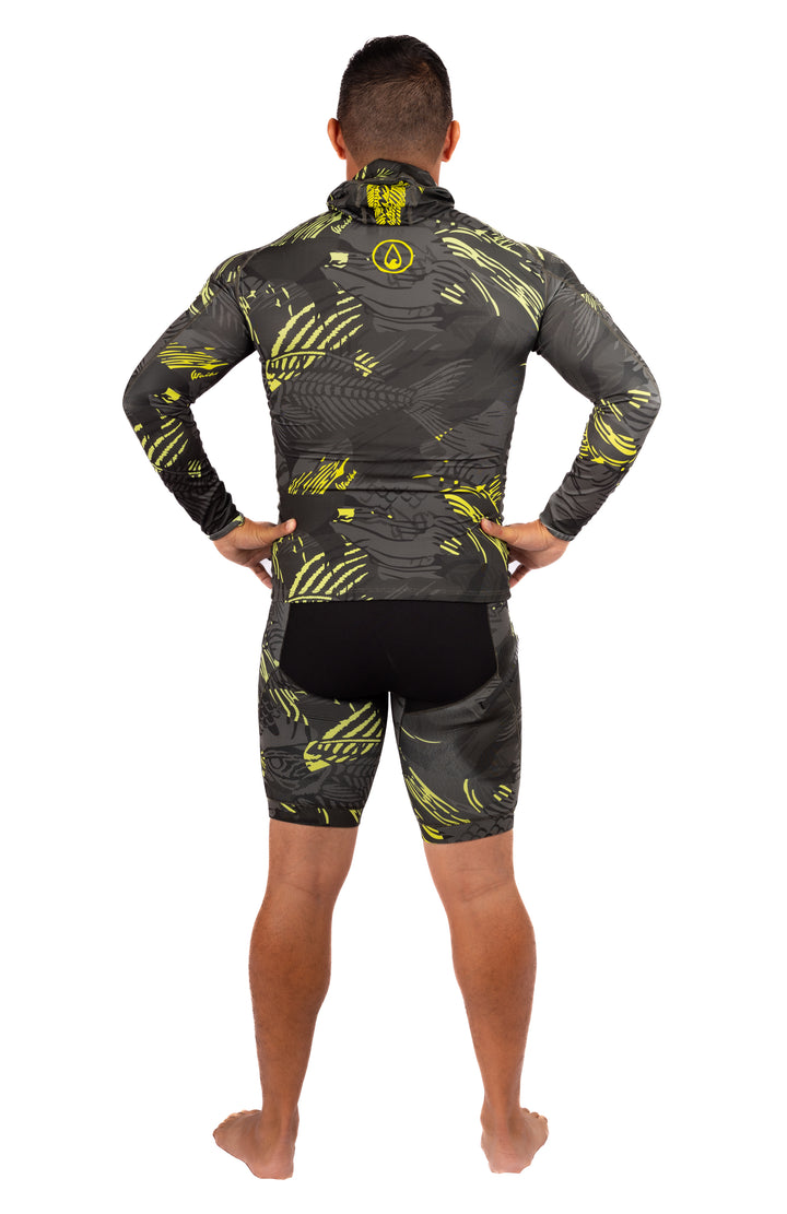 Rashguard de chasse sous-marine à capuche Lime Fishbone