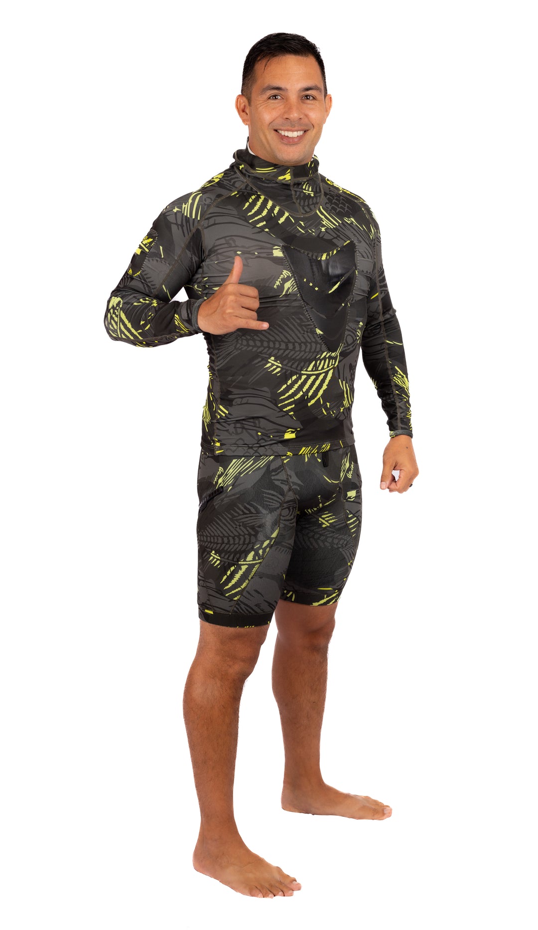 Rashguard de chasse sous-marine à capuche Lime Fishbone