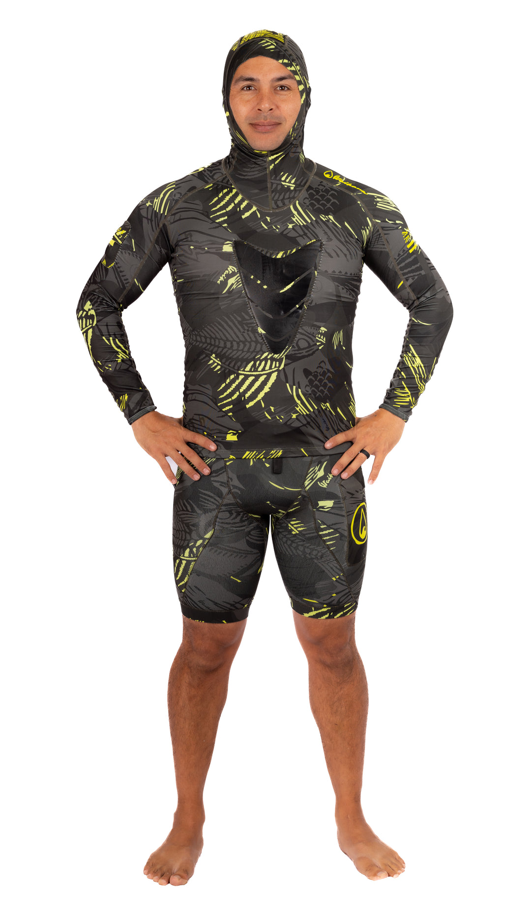 Rashguard de chasse sous-marine à capuche Lime Fishbone