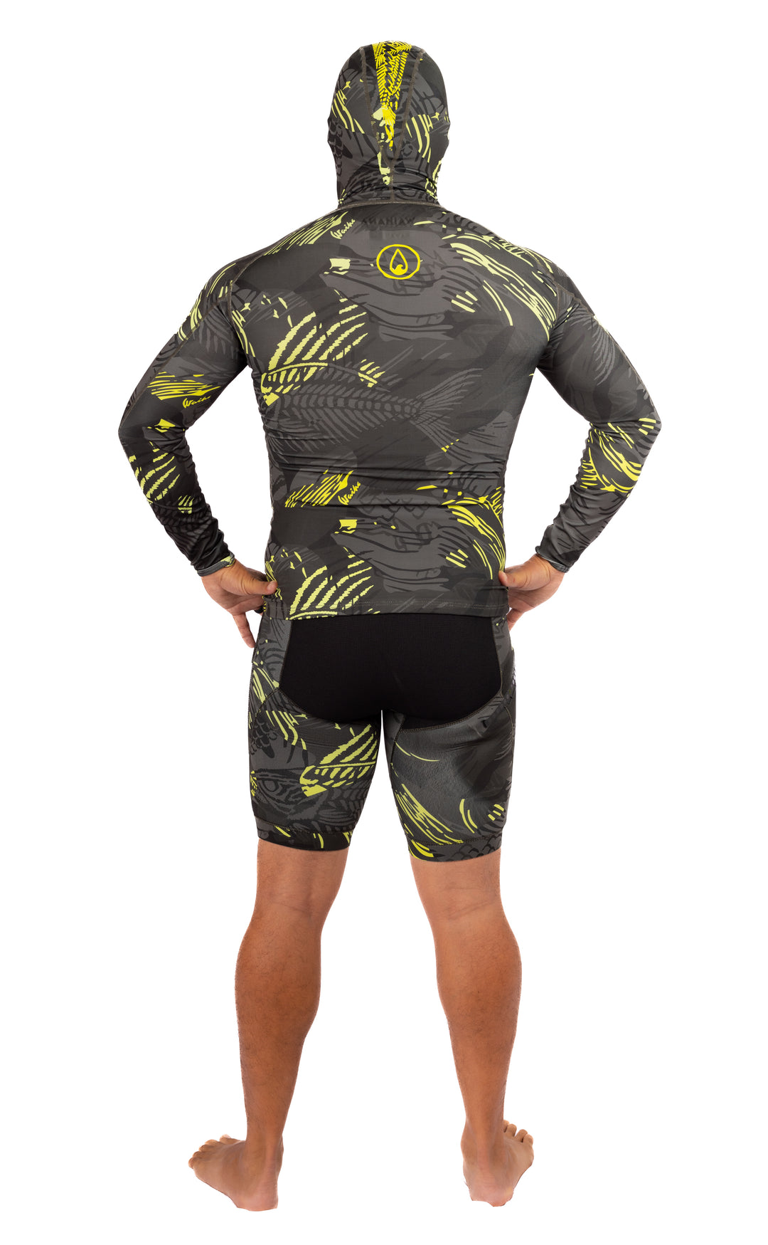 Lime Fishbone Hooded Spearfishing Rashguard