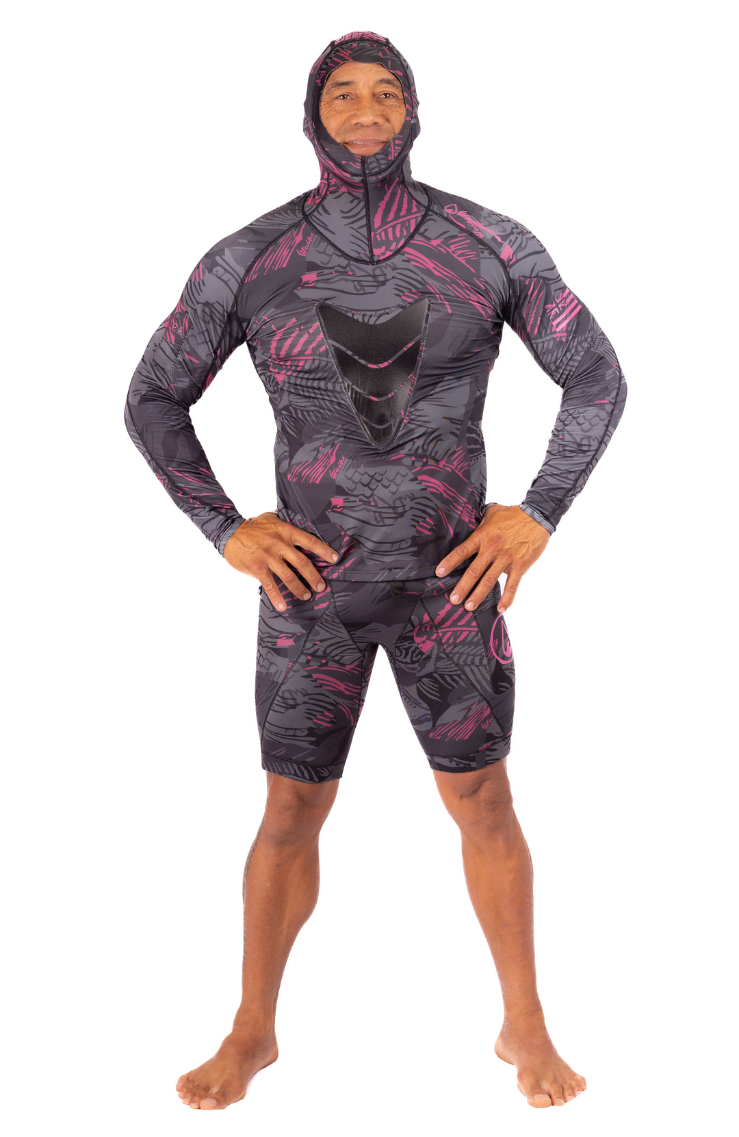 Pink Fishbone Hooded Spearfishing Rashguard